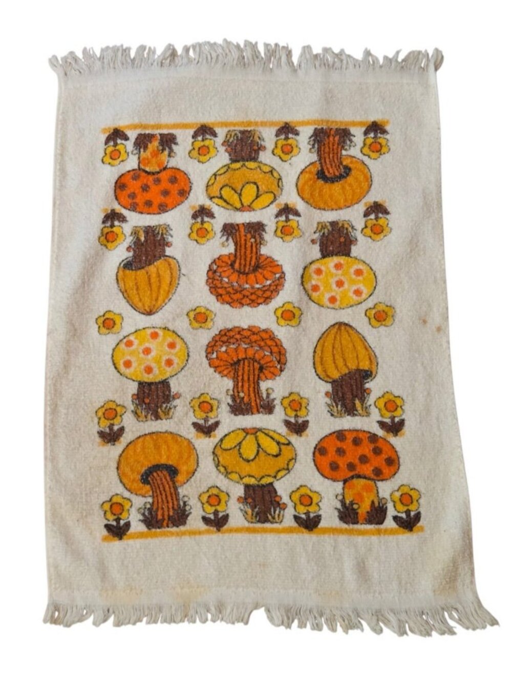 Stevens Vintage Mushroom Hand Towel MCM Retro Small Stains